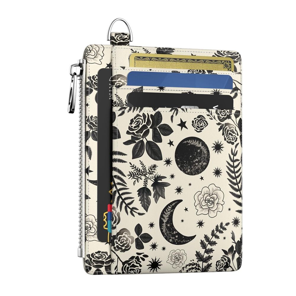 5901 Goth Moon Floral Slim Wallet Credit Card Holder Gothic Flower RFID